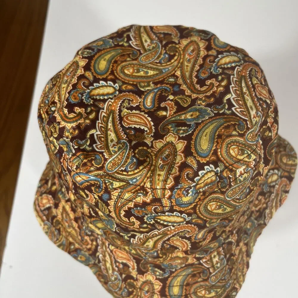 Top Level Paisley Bucket Hat Brown Gold Blue Unisex Festival Boho Streetwear OS
